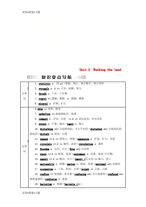 推荐K12学习全国通用版2019版高考英语大一轮复习Unit2Workingtheland讲义新人教