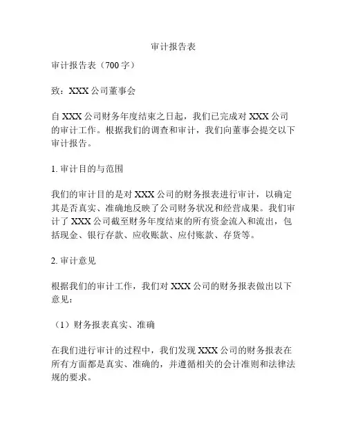 审计报告表