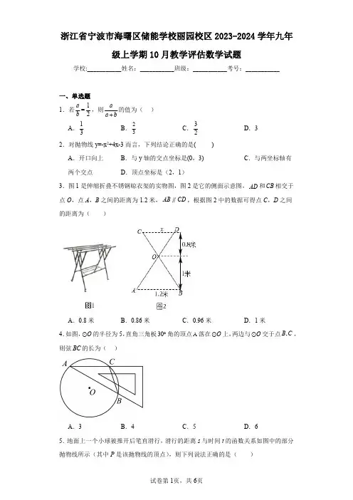 浙江省宁波市海曙区储能学校丽园校区2023-2024学年九年级上学期10月教学评估数学试题