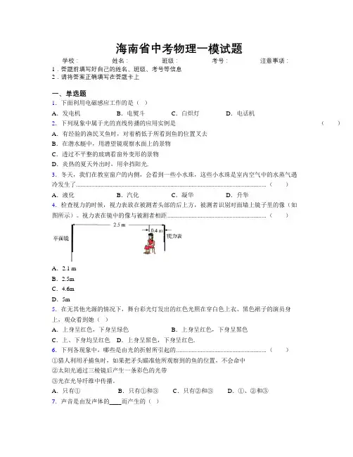 精编海南省中考物理一模试题附解析