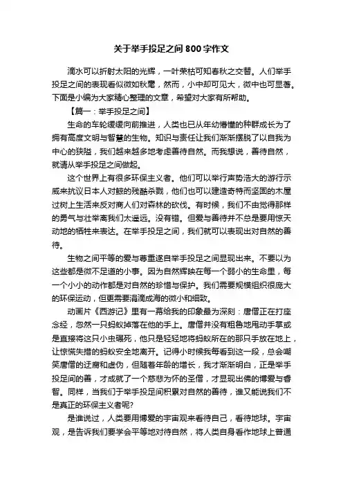 关于举手投足之间800字作文