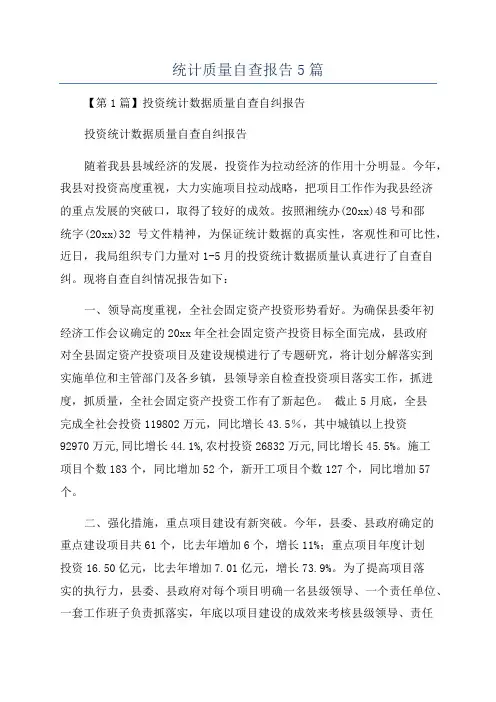 统计质量自查报告5篇
