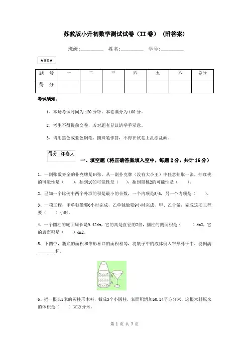 苏教版小升初数学测试试卷(II卷) (附答案)