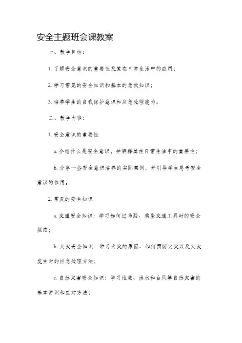 安全主题班会课市公开课获奖教案省名师优质课赛课一等奖教案