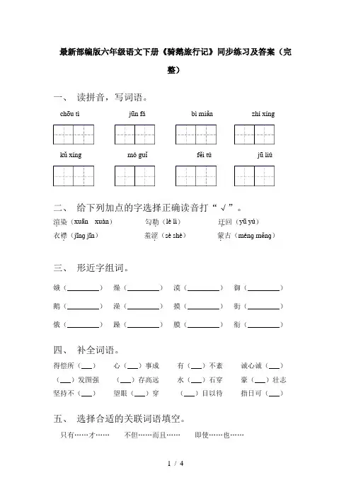 最新部编版六年级语文下册《骑鹅旅行记》同步练习及答案(完整)
