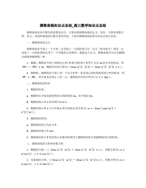 圆锥曲线知识点总结_高三数学知识点总结