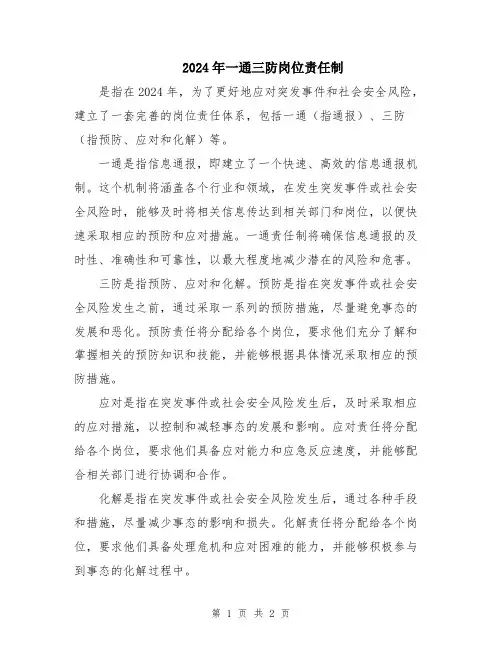 2024年一通三防岗位责任制