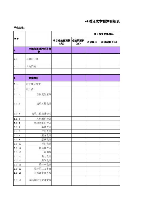 房地产开发成本测算明细表