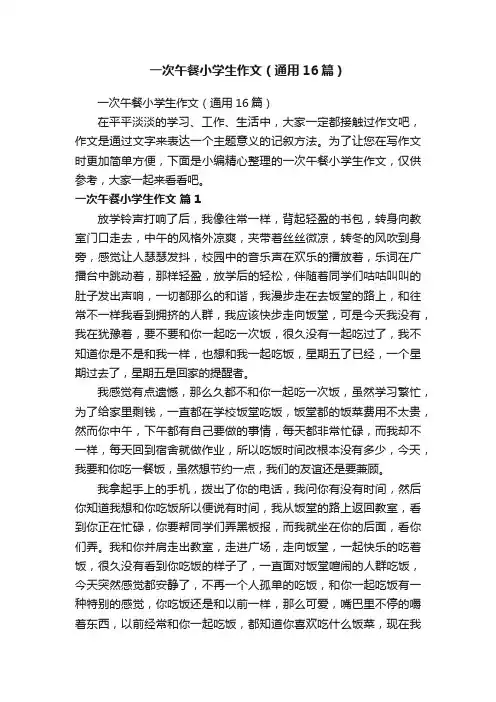 一次午餐小学生作文（通用16篇）