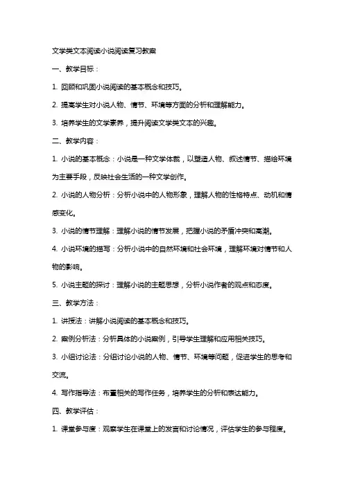 文学类文本阅读小说阅读复习教案