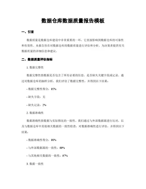 数据仓库数据质量报告模板