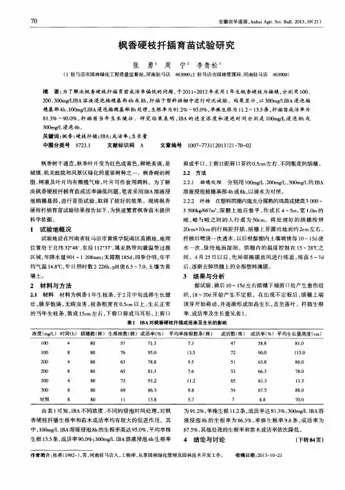 枫香硬枝扦插育苗试验研究
