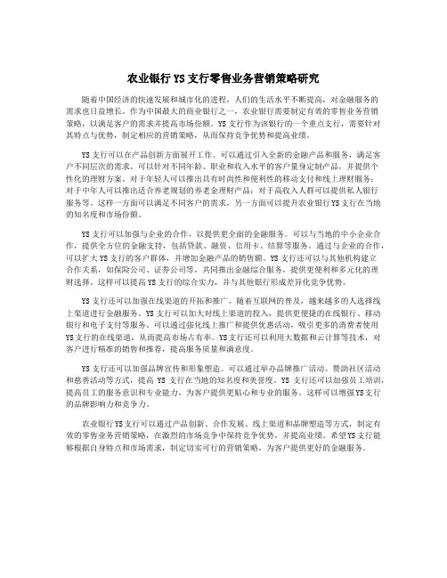 农业银行YS支行零售业务营销策略研究