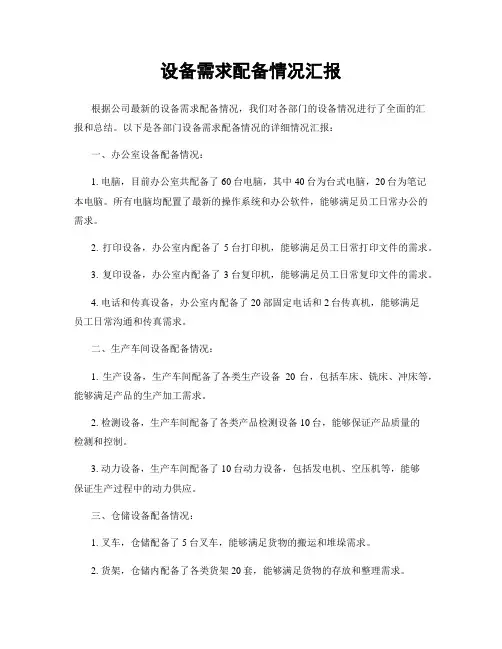 设备需求配备情况汇报