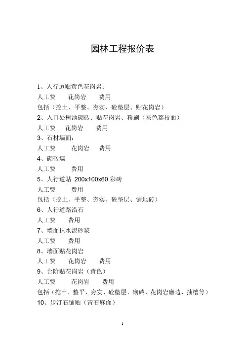 园林工程报价表