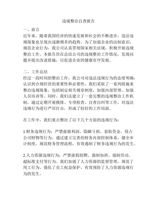违规整治自查报告