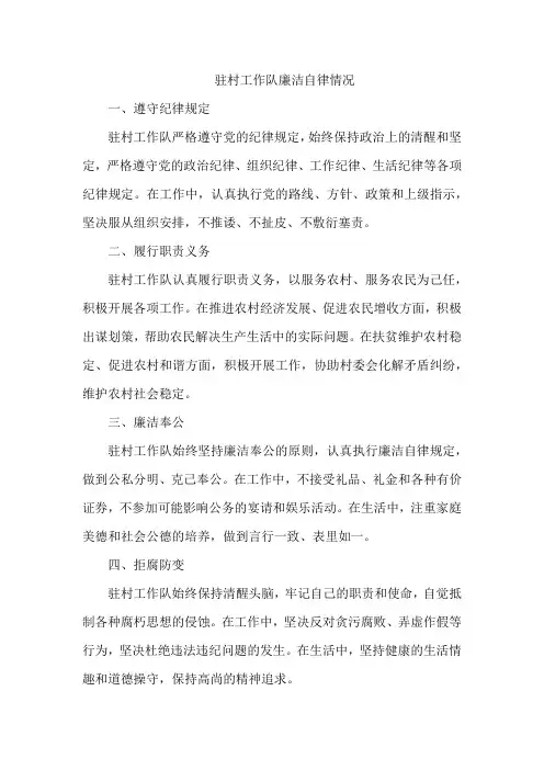 驻村工作队廉洁自律情况