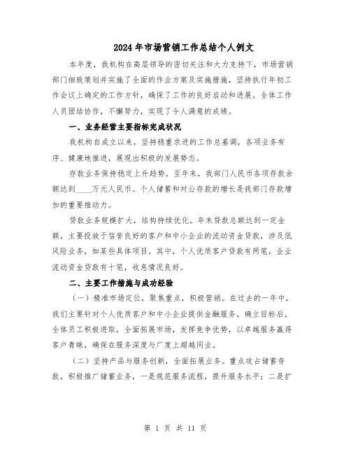 2024年市场营销工作总结个人例文（5篇）