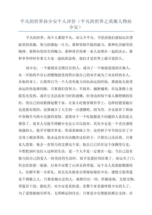 平凡的世界孙少安个人评价(平凡的世界之英雄人物孙少安)