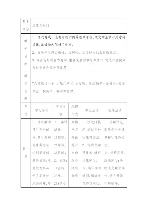 五人制足球射门教案