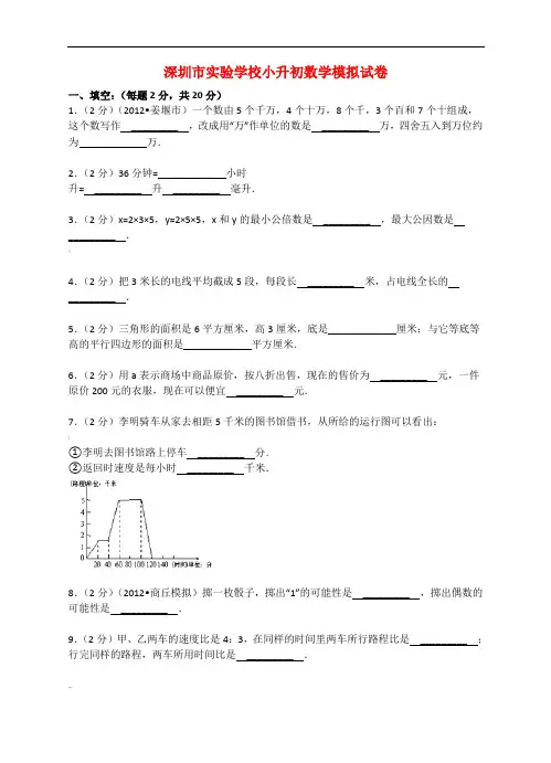 广东省深圳市实验学校小升初数学模拟试卷