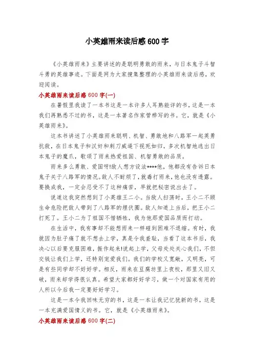 小英雄雨来读后感600字