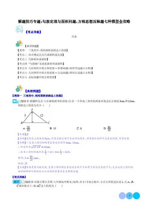 解题技巧专题：勾股定理与面积问题、方程思想压轴题七种模型全攻略(解析版)