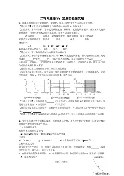 2024年中考化学二轮专题练习：定量实验探究题(含答案与解析)