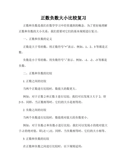 正数负数大小比较复习