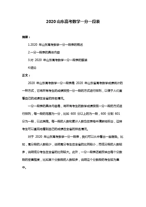 2020山东高考数学一分一段表