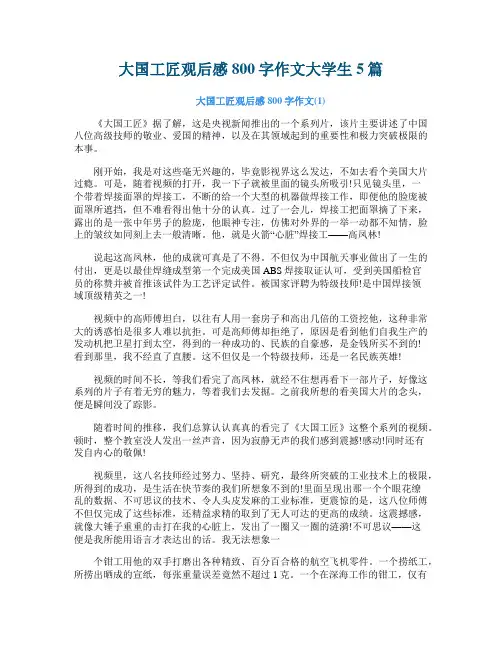 大国工匠观后感800字作文大学生5篇