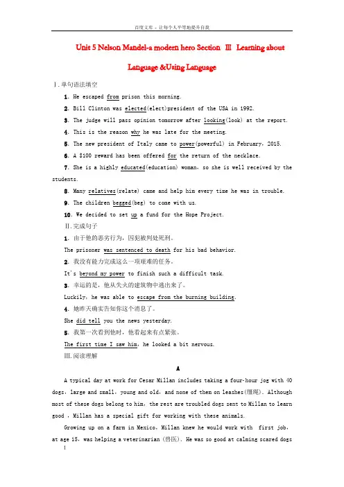高中英语Unit5NelsonMandel-amodernheroSectionⅢLearninga