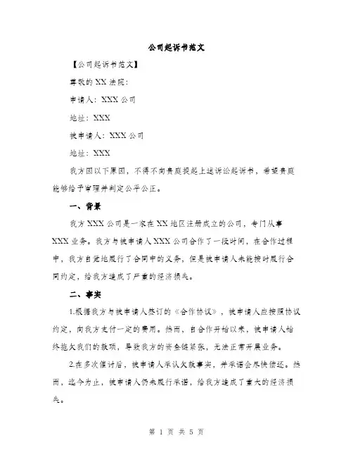公司起诉书范文（二篇）