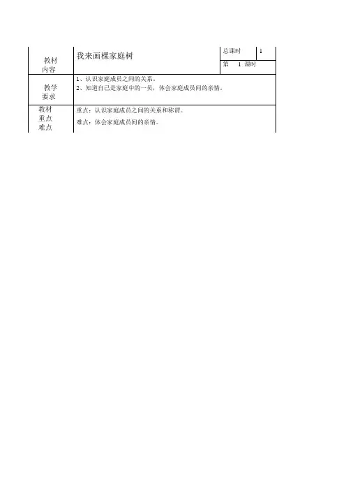 浙教版品德与社会三年级上册《我来画棵家庭树》表格式教案