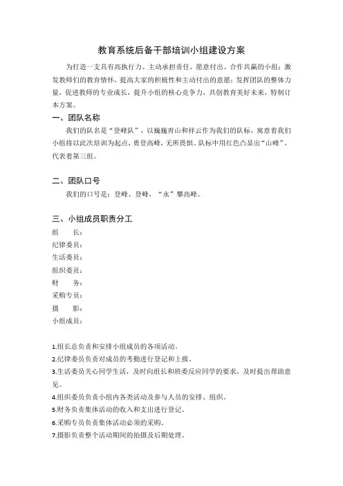 教师培训团队建设方案