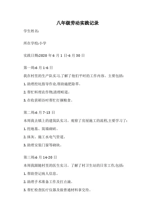 八年级劳动实践记录