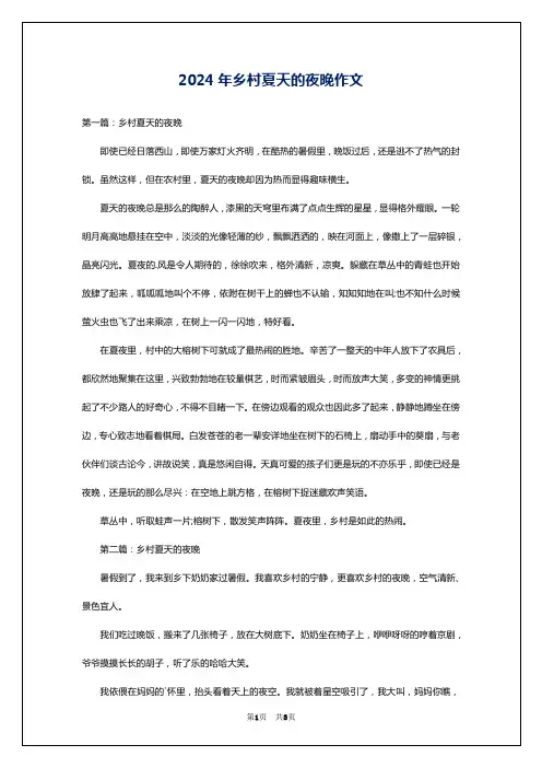 2024年乡村夏天的夜晚作文