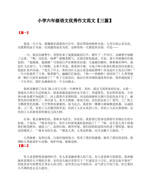 小学六年级语文优秀作文范文【三篇】