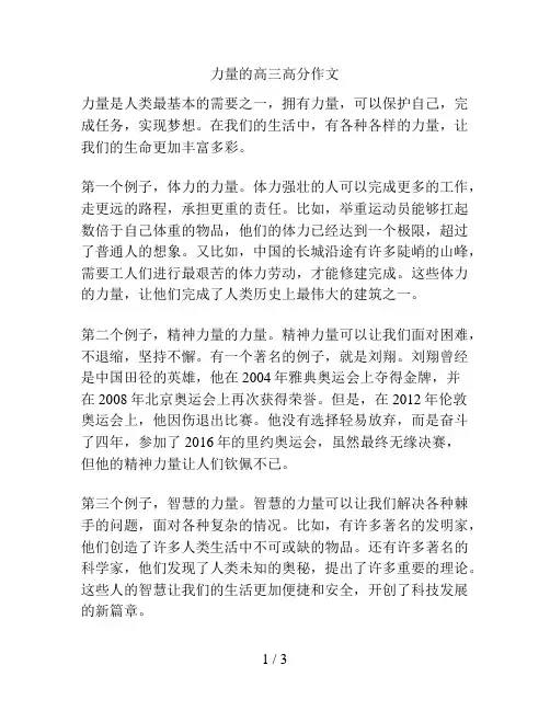力量的高三高分作文