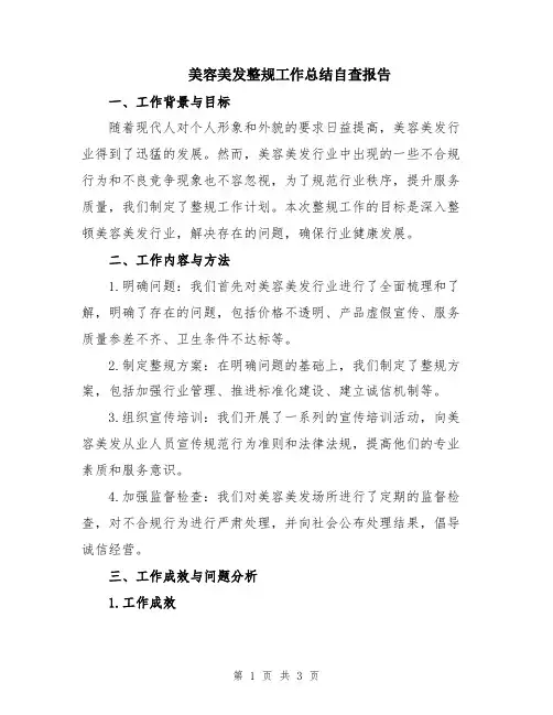 美容美发整规工作总结自查报告