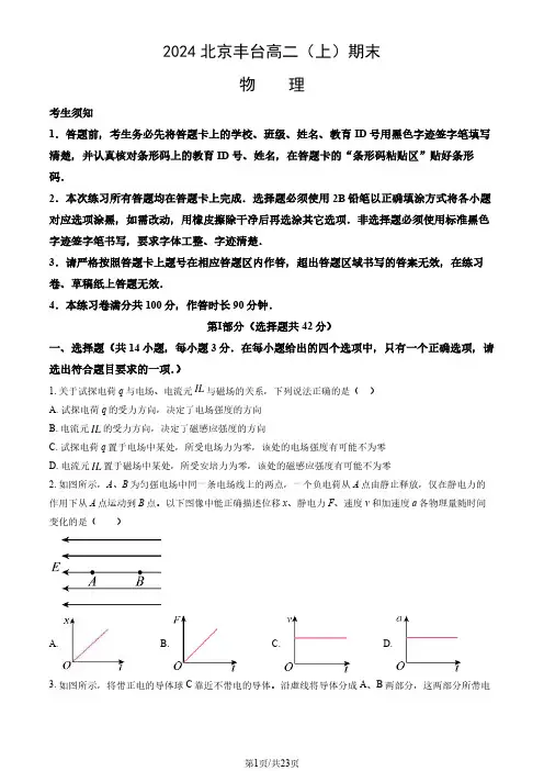 2024北京丰台区高二(上)期末物理试题及答案