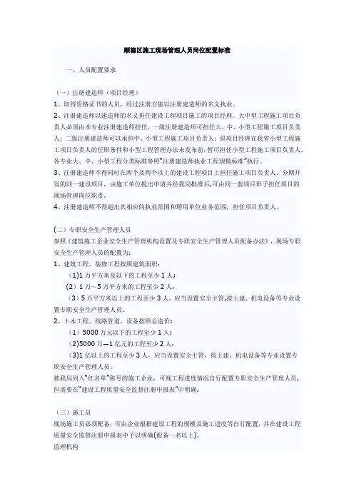 施工现场管理人员岗位配置标准