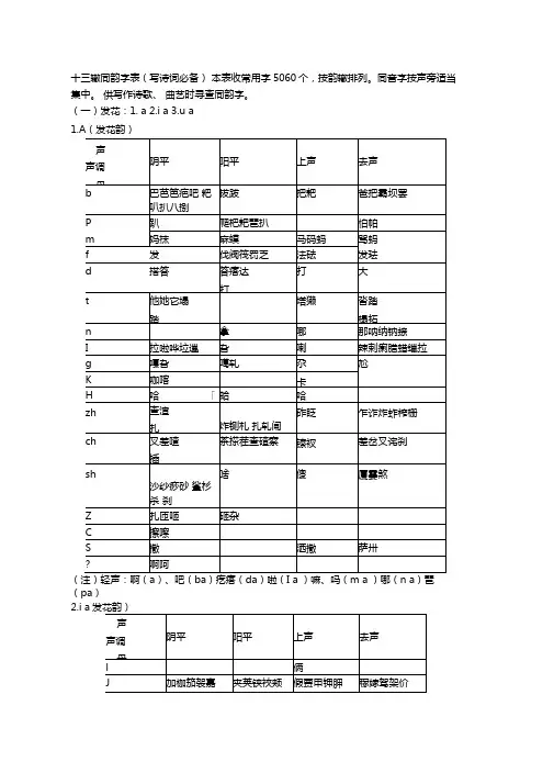 十三辙韵表