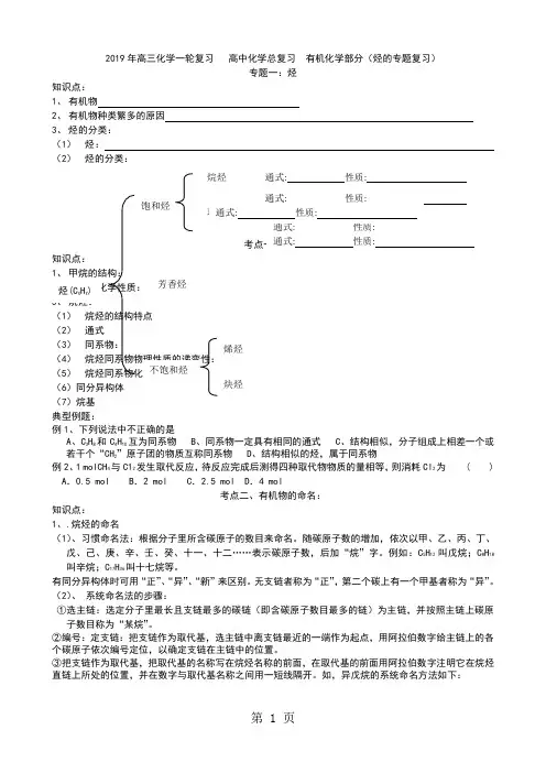 高三化学一轮复习   高中化学总复习  有机化学部分(烃的专题复习)无答案-word文档资料