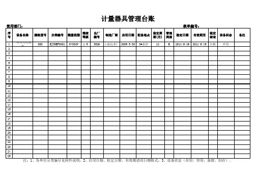 计量器具台账 标准格式 