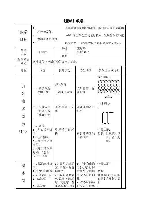 小学篮球教案