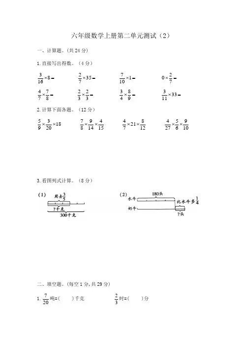 六年级数学上册单元测试 第二单元  含答案 苏教版(2)