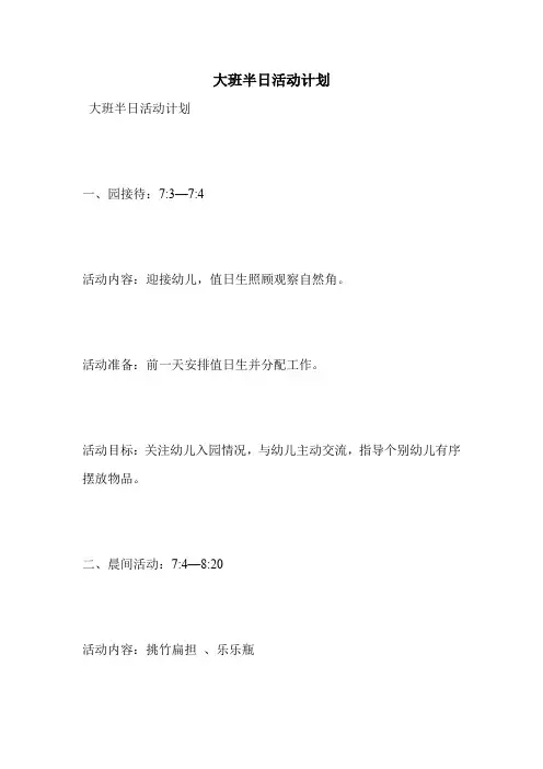 大班半日活动计划