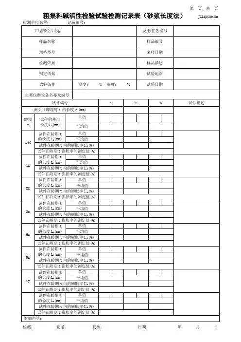粗集料碱活性试验检测记录表