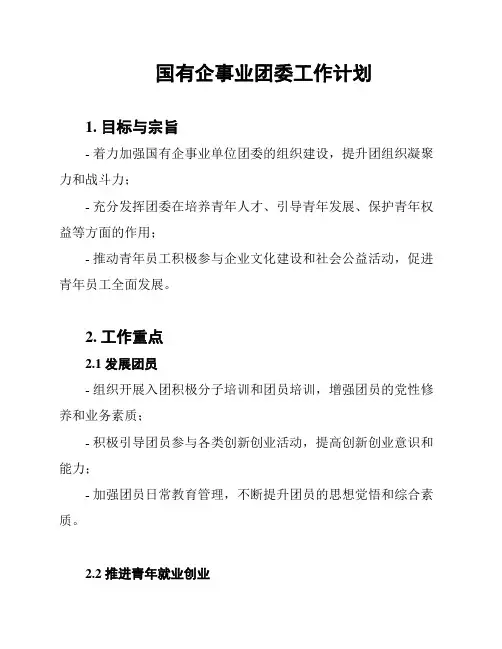 国有企事业团委工作计划